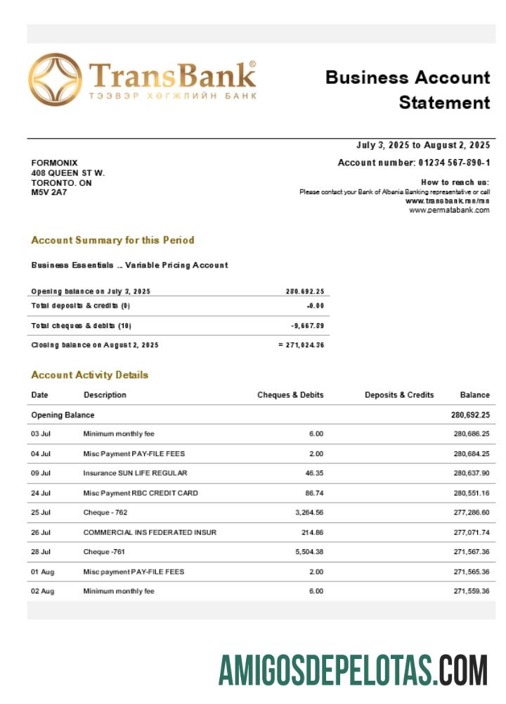 Imprimível Transbank Firm modelo de extrato de conta Word e PDF (1)